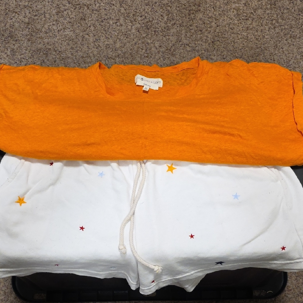Lou & Grey Orange Top and White Shorts Set